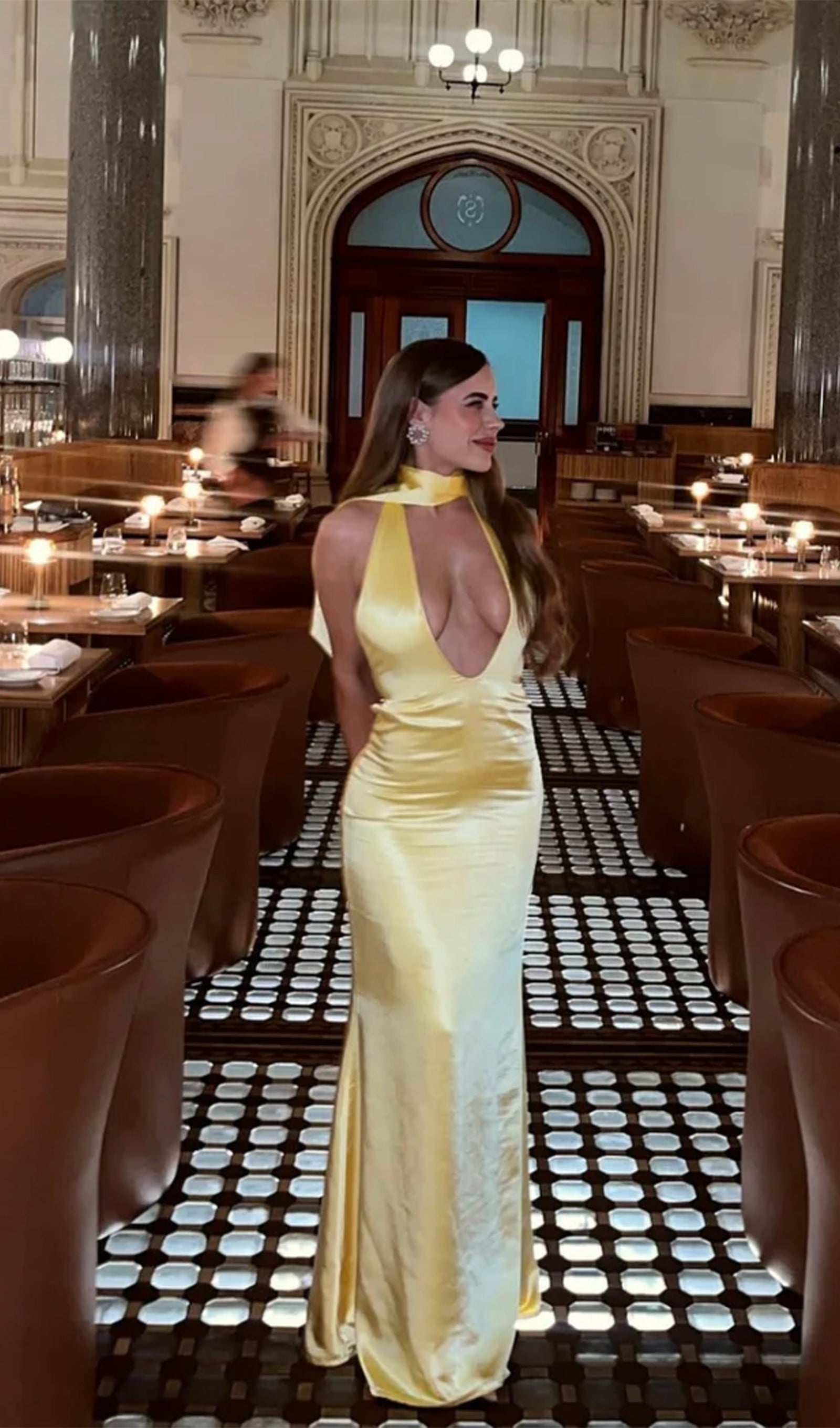 Deep V Neck Satin Maxi Dress