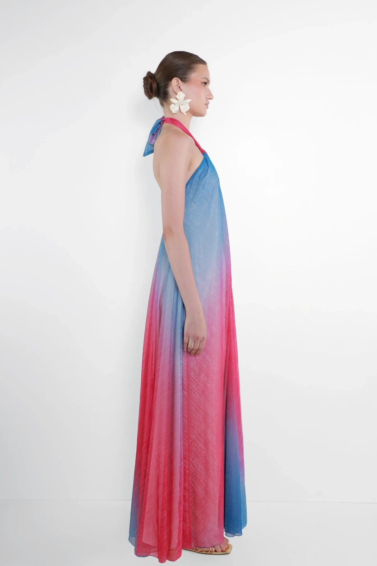 Halter Strapless Sleeveless Ombre Chiffon Dress