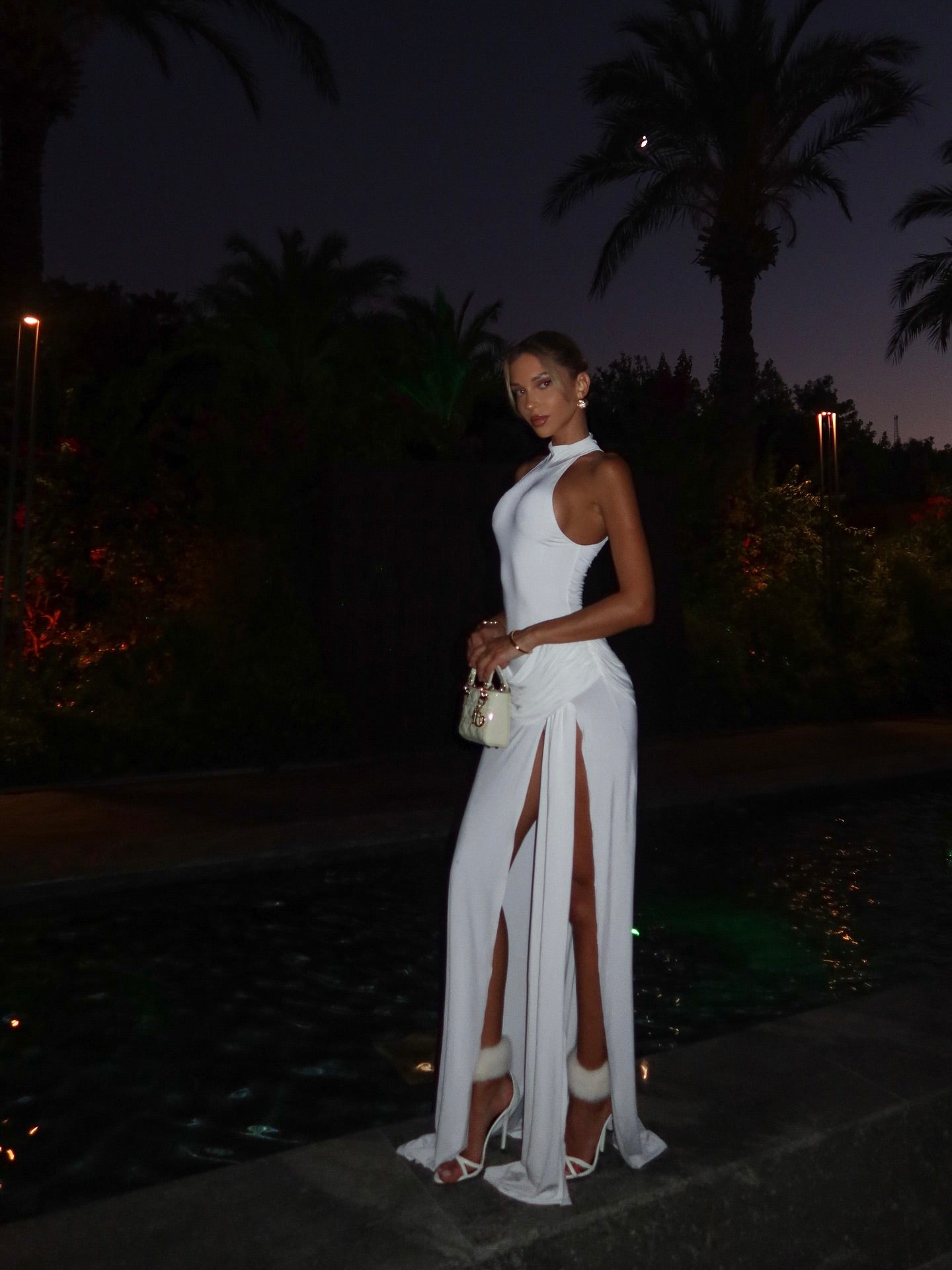 High-Neck Sleeveless High-Slit Dress