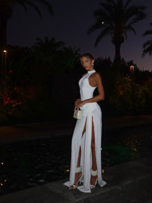 High-Neck Sleeveless High-Slit Dress