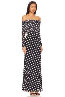 Off-Shoulder Long-Sleeve Polka-Dot Mermaid Dress