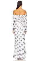 Off-Shoulder Long-Sleeve Polka-Dot Mermaid Dress