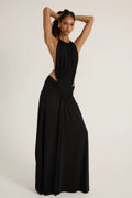 Crew-Neck Halter-Tie Backless Resort Dress