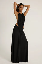 Crew-Neck Halter-Tie Backless Resort Dress