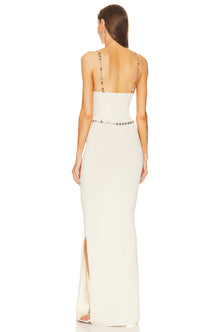 Metal-Chain Strap Bodycon Slit White Dress