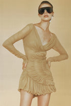 V-neck Ruched Tulle Mini Dress