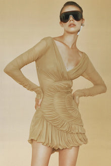V-neck Ruched Tulle Mini Dress