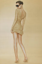 V-neck Ruched Tulle Mini Dress