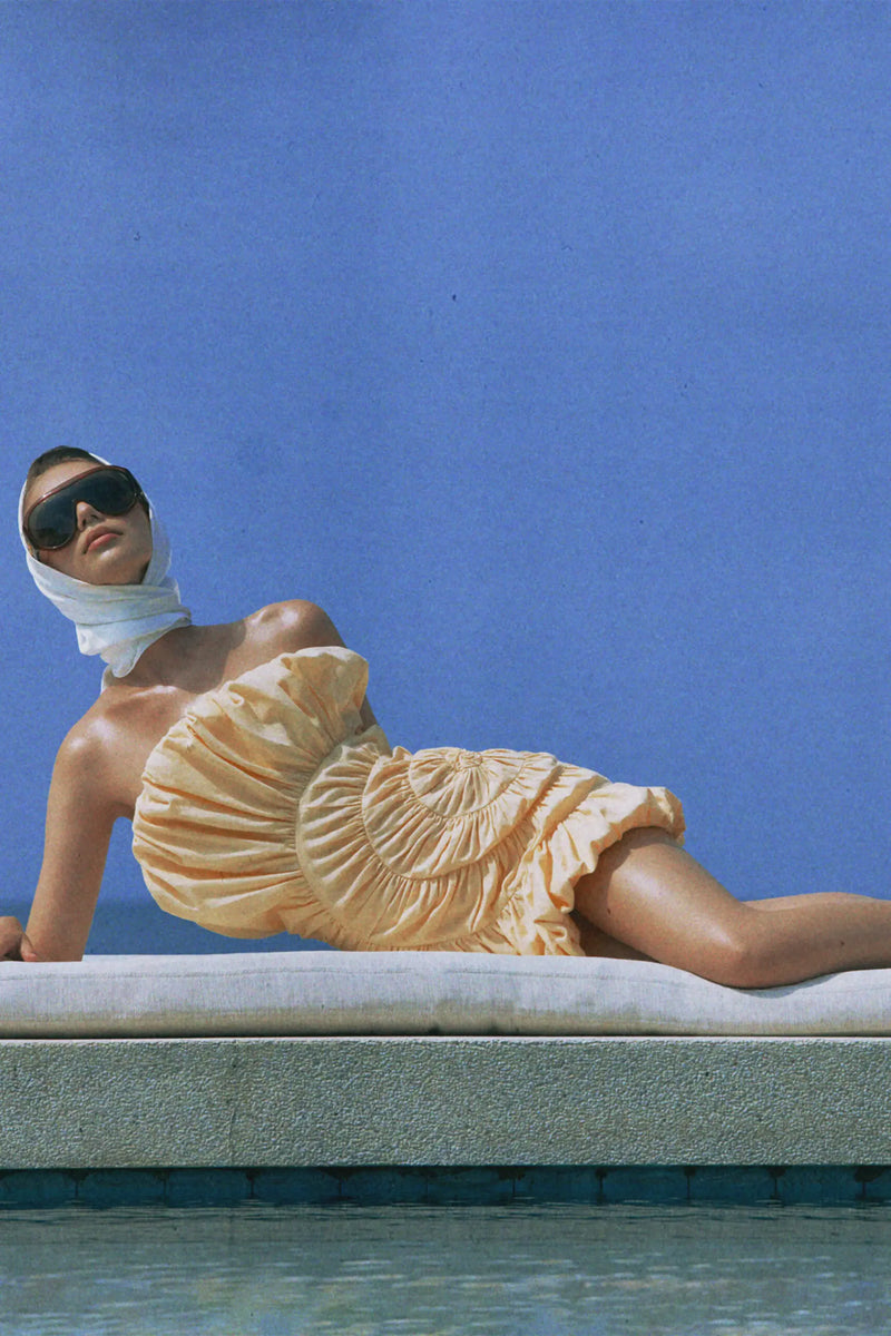 Strapless Ruched Royal Cotton Mini Dress