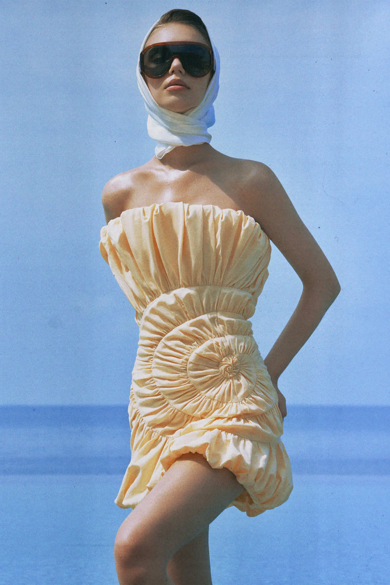 Strapless Ruched Royal Cotton Mini Dress