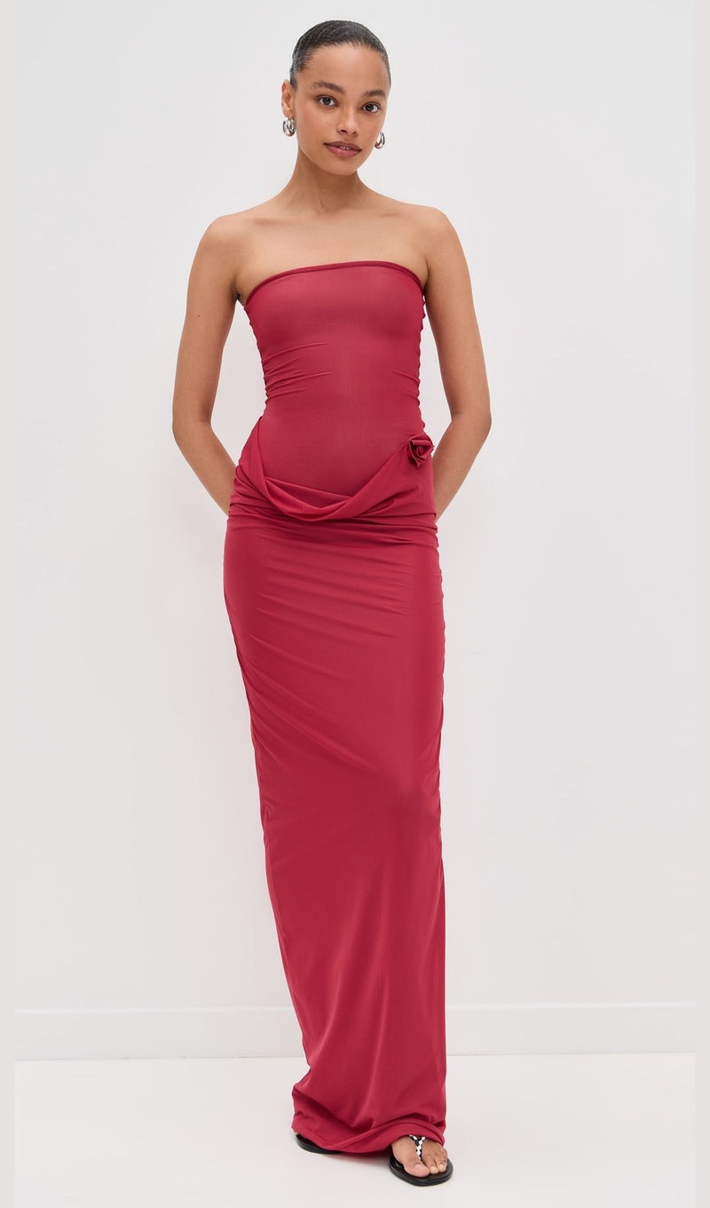 3D Floral Strapless Draped Waist Dress