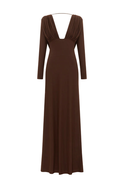 Plunging V-Neck Ruched Backless Dress