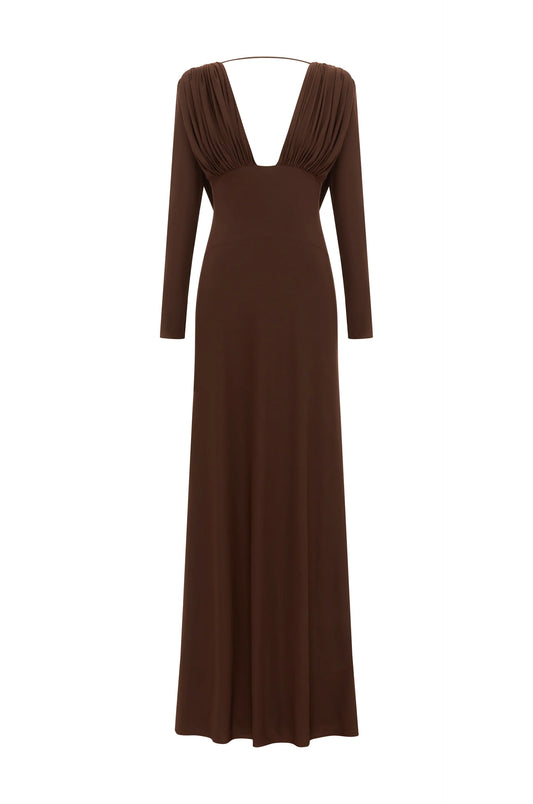Plunging V-Neck Ruched Backless Dress