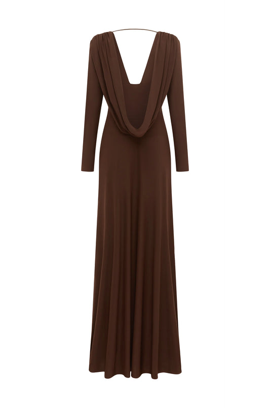 Plunging V-Neck Ruched Backless Dress