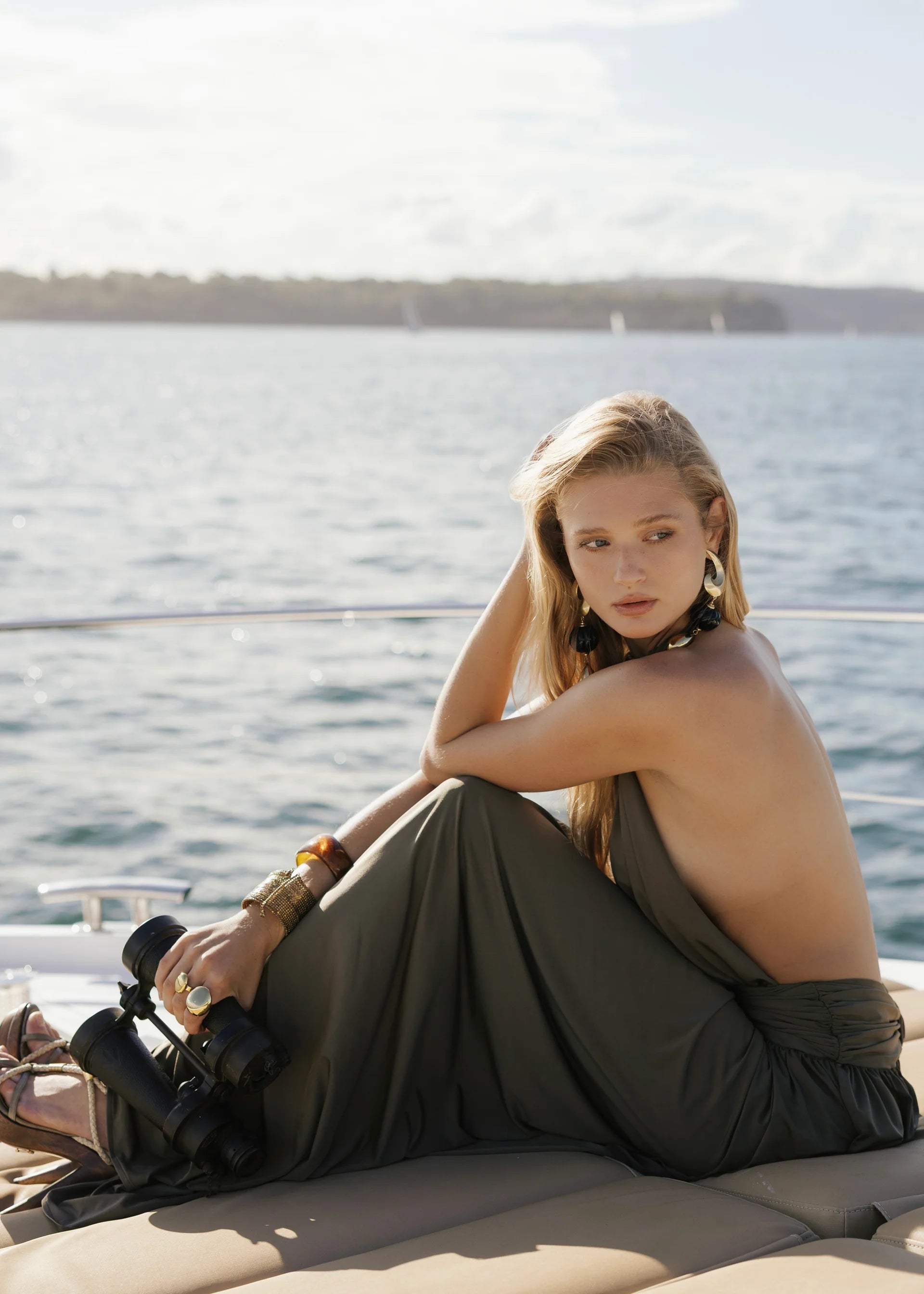 Sleeveless Halter Backless Draped Dress