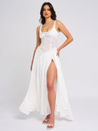 Ulissa Square Neck Jacquard Textured High Slit Maxi Dress