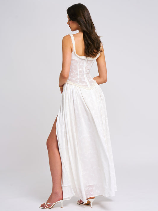 Ulissa Square Neck Jacquard Textured High Slit Maxi Dress