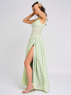 Ulissa Square Neck Jacquard Textured High Slit Maxi Dress