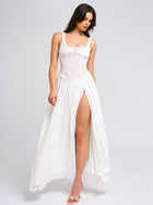 Ulissa Square Neck Jacquard Textured High Slit Maxi Dress