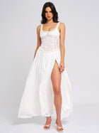 Ulissa Square Neck Jacquard Textured High Slit Maxi Dress