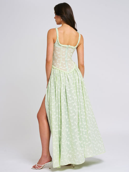 Ulissa Square Neck Jacquard Textured High Slit Maxi Dress