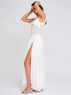 Ulissa Square Neck Jacquard Textured High Slit Maxi Dress