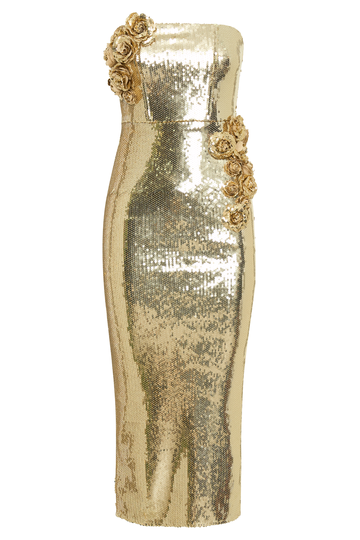 Cassia Strapless Sequin Rose Midi Dress