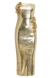 Cassia Strapless Sequin Rose Midi Dress