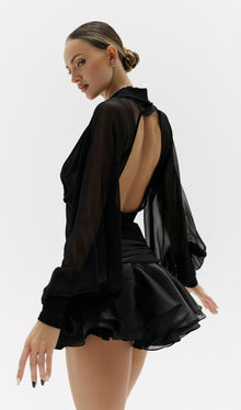 Solid Lantern Sleeve Mini Dress