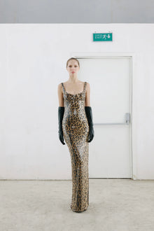 Two-Piece Sequin Leopard Spaghetti Strap Dress with Pullover Cape