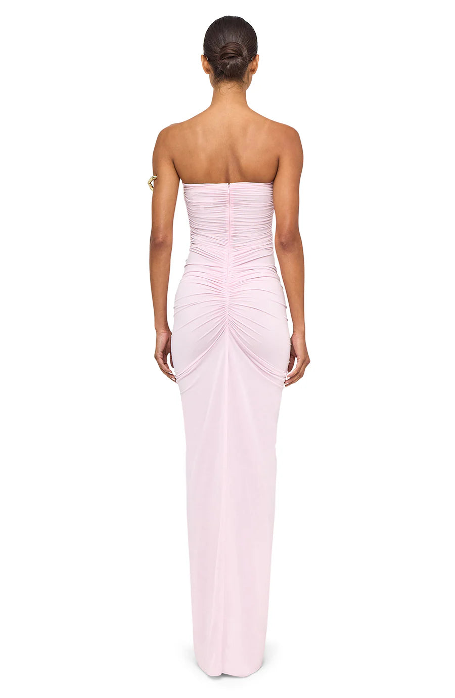 Strapless Front-Knot Cutout Ruched Maxi Dress