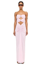 Strapless Front-Knot Cutout Ruched Maxi Dress