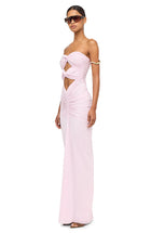 Strapless Front-Knot Cutout Ruched Maxi Dress