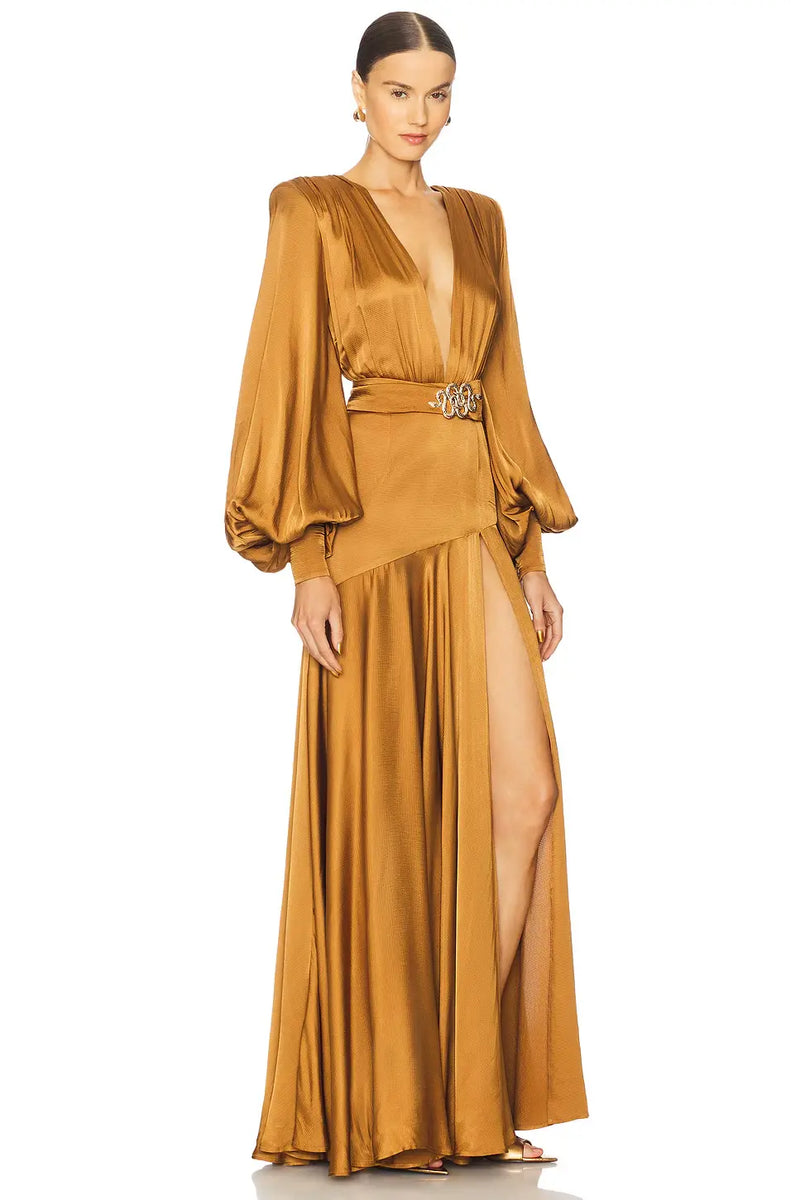High Neck Split Maxi Evening Dress