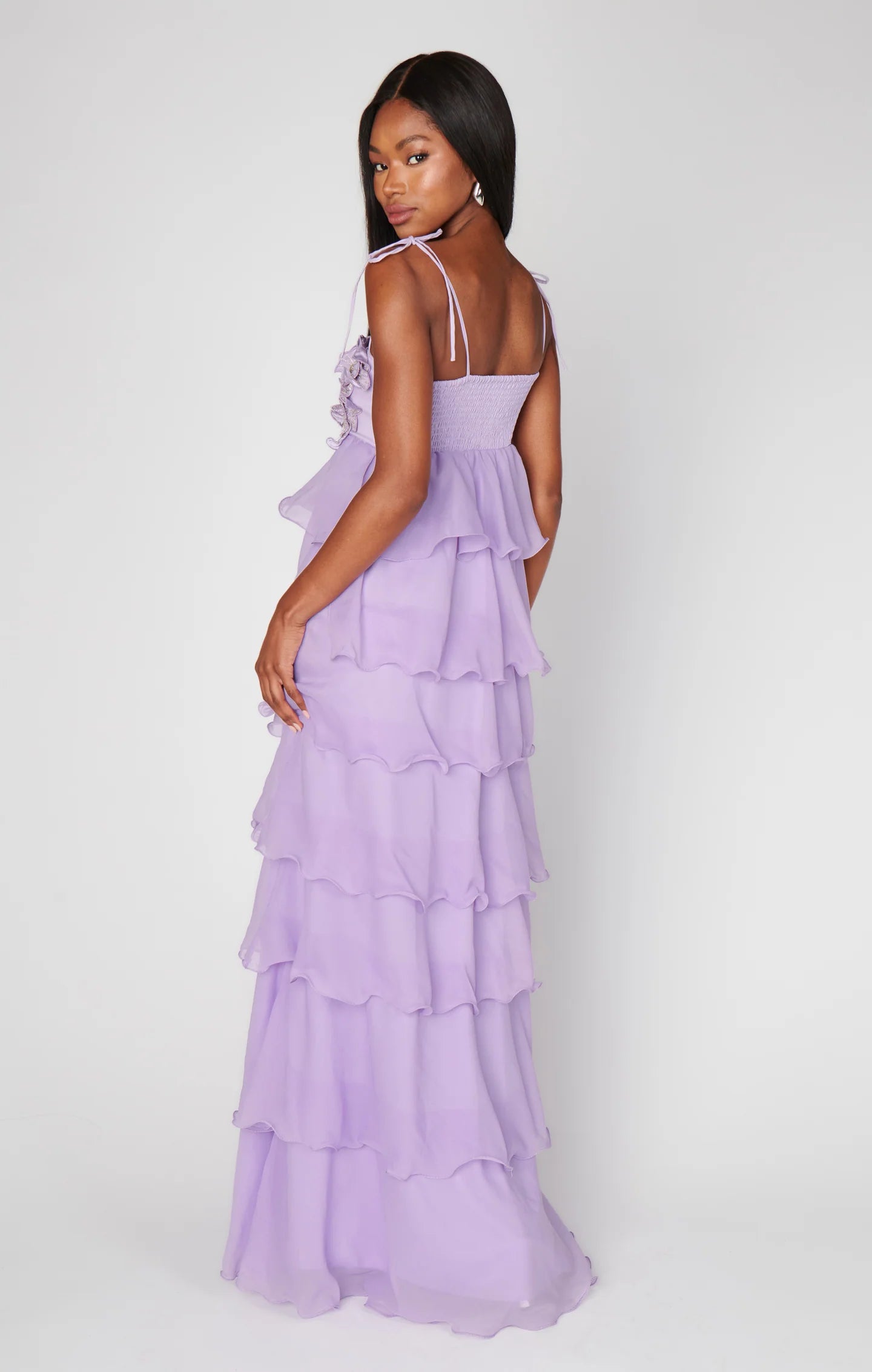 Spaghetti Strap 3D Floral Tiered Dress
