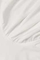 Boat-Neck Draped Open-Back Long-Sleeve Dress