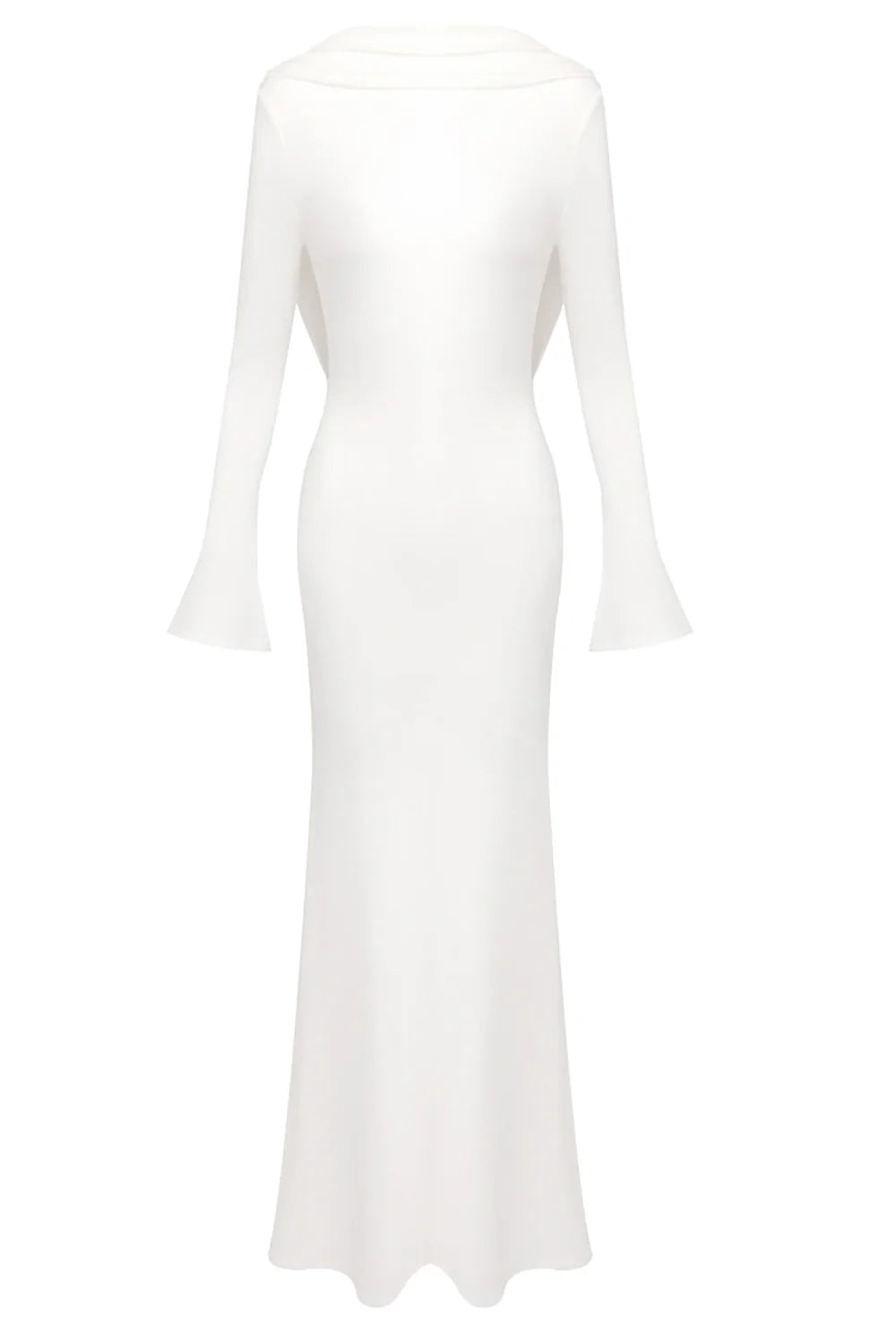 Boat-Neck Draped Open-Back Long-Sleeve Dress