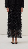 Black Feather Midi Skirt