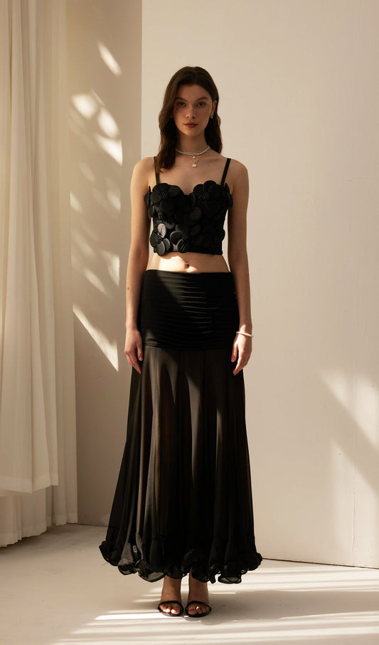 Flower Embellished Bra Top Black