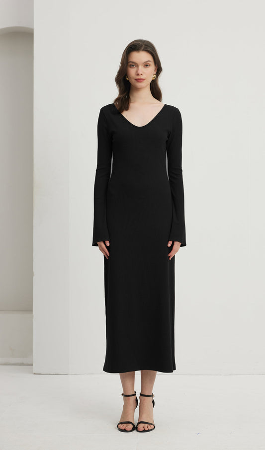 Solid Crew Neck Midi Dress