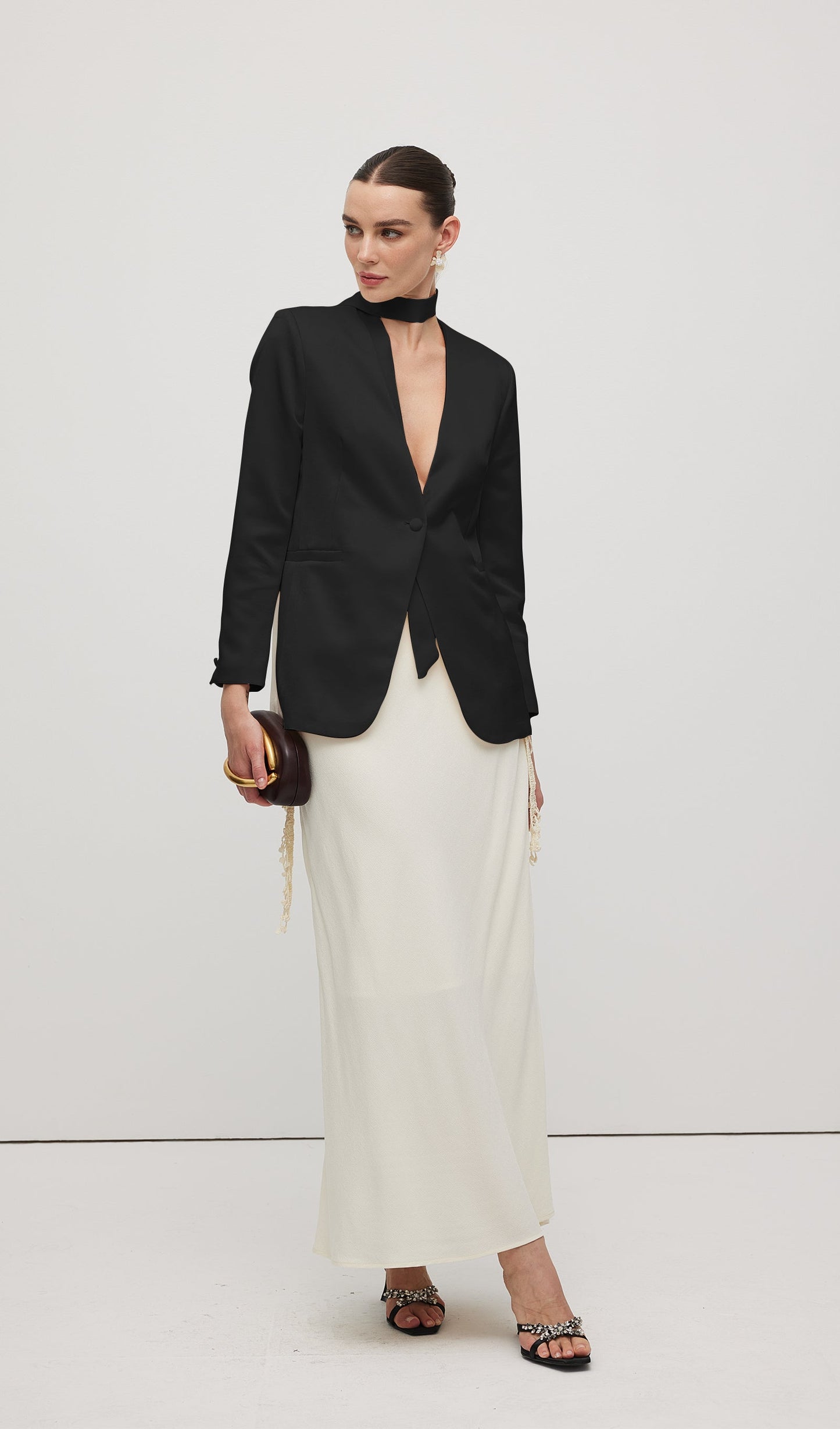 Satin V Neck Blazer