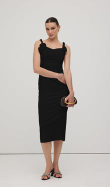 Solid Flower Sleeveless Midi Dress