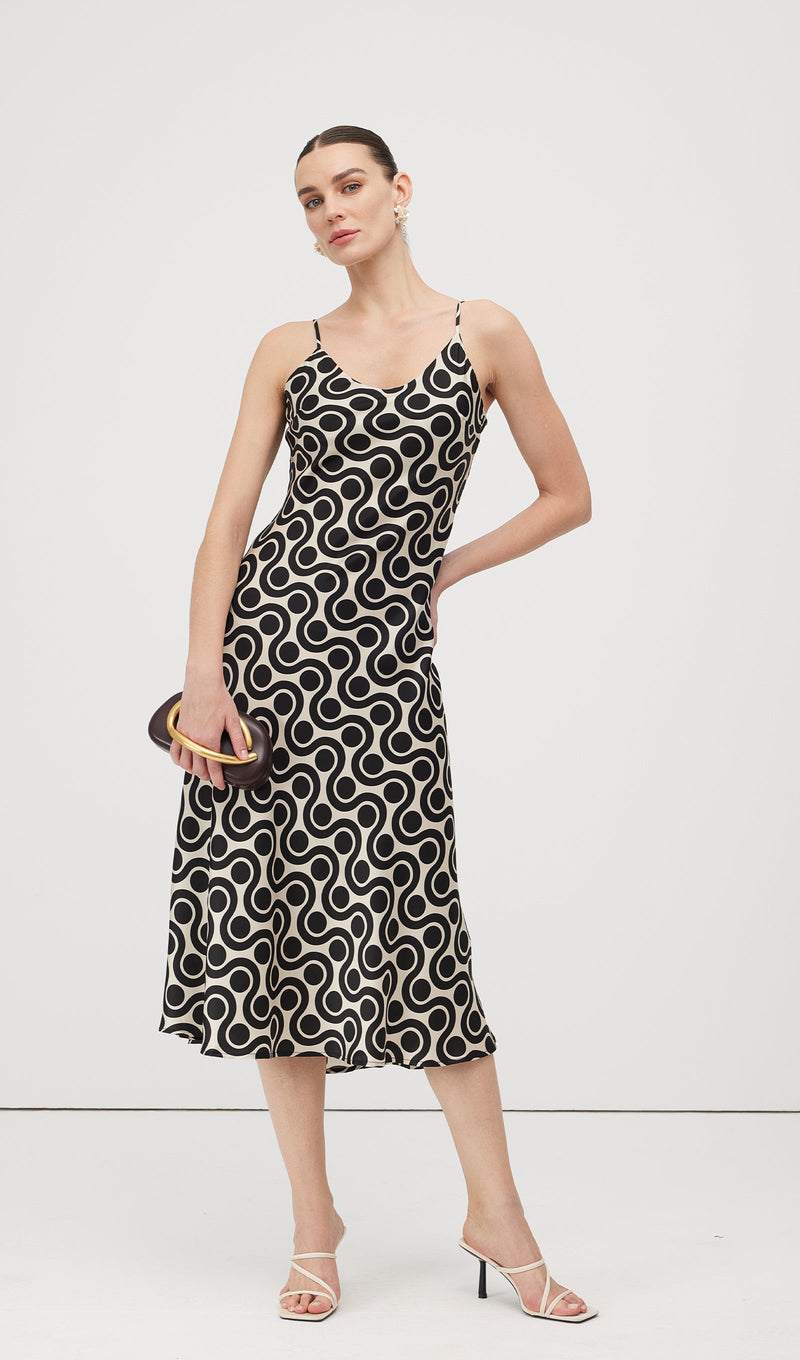 Black White Geometric Print Midi Dress