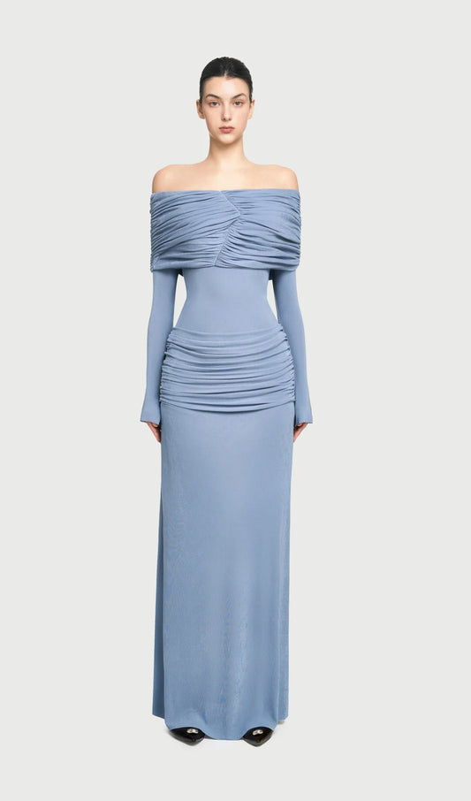 Jersey Draped Off-shoulder Maxi Dress