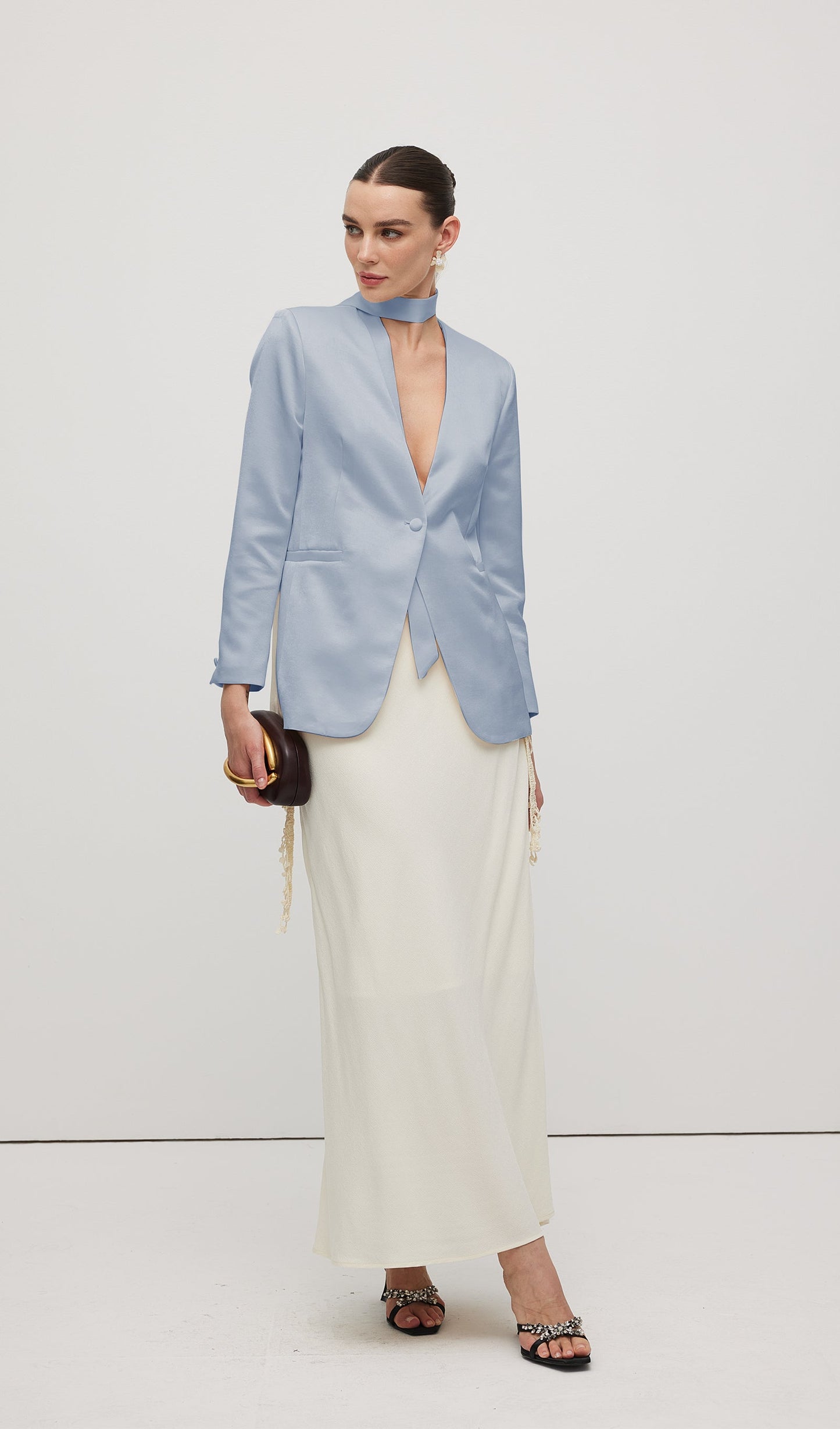 Satin V Neck Blazer