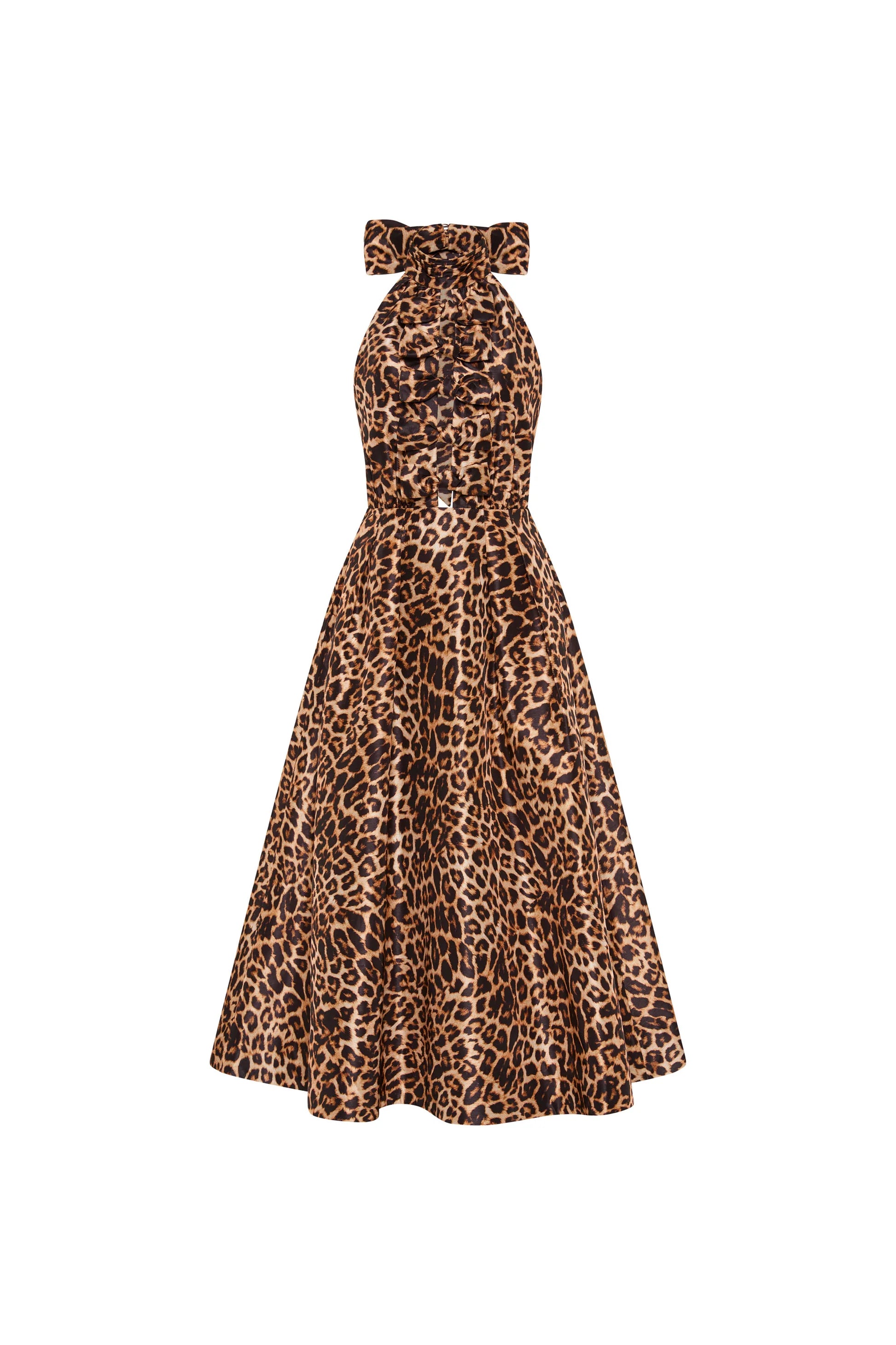 Halter Tie-Back Leopard A-Line Backless Bow-Detail Dress