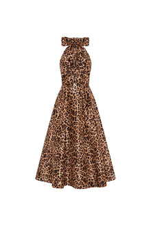 Halter Tie-Back Leopard A-Line Backless Bow-Detail Dress