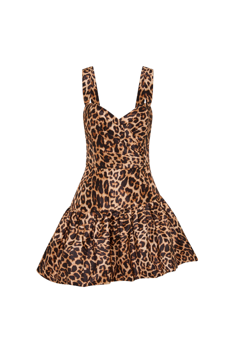 Leopard Asymmetric A-Line Ruched Vintage-Corset-Neck Spaghetti Strap Mini Dress