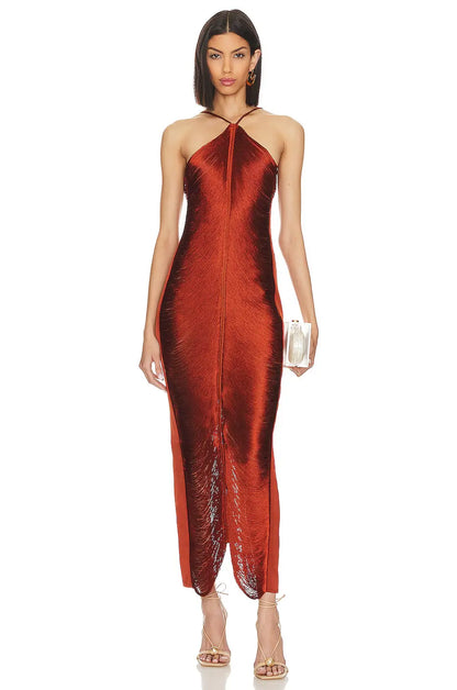 Halter Neck Metallic Fringe Dress