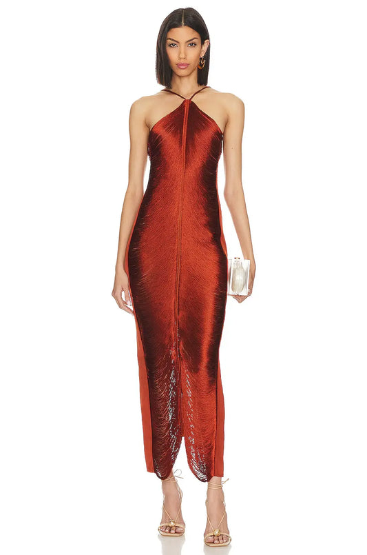 Halter Neck Metallic Fringe Dress